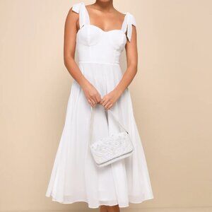 NWT Lulu's Sophisticated Charisma White Tie-Strap A-Line Midi Dress